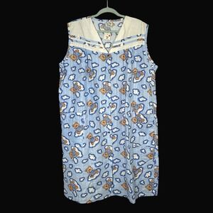 Just Love Teddy Bear Cloud Print Seersucker Duster Robe Snap Front Housecoat XXL